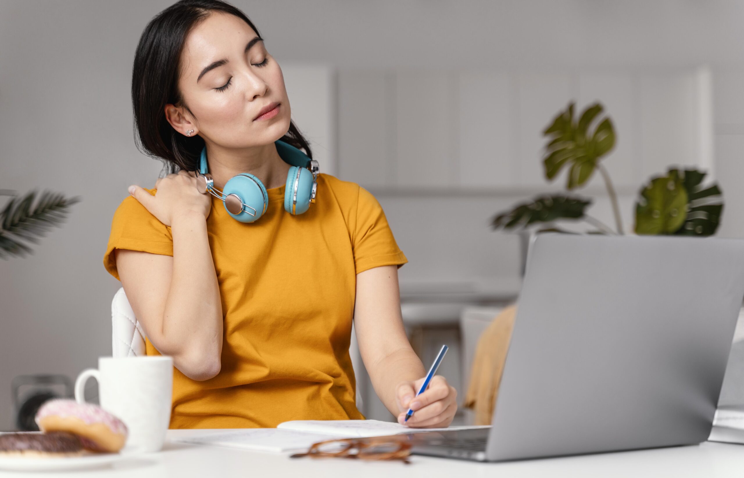 woman attending online class