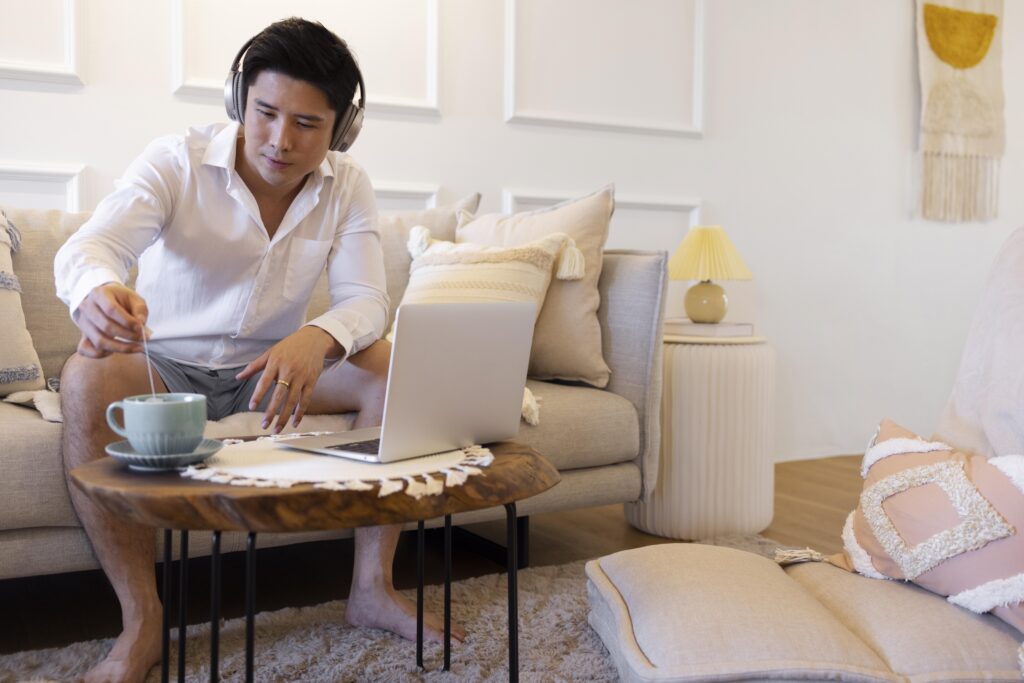 person enjoying relaxing time home